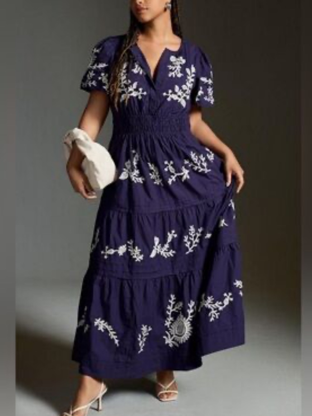 Anthropologie Somerset Blue Floral Embroidered Maxi Dress